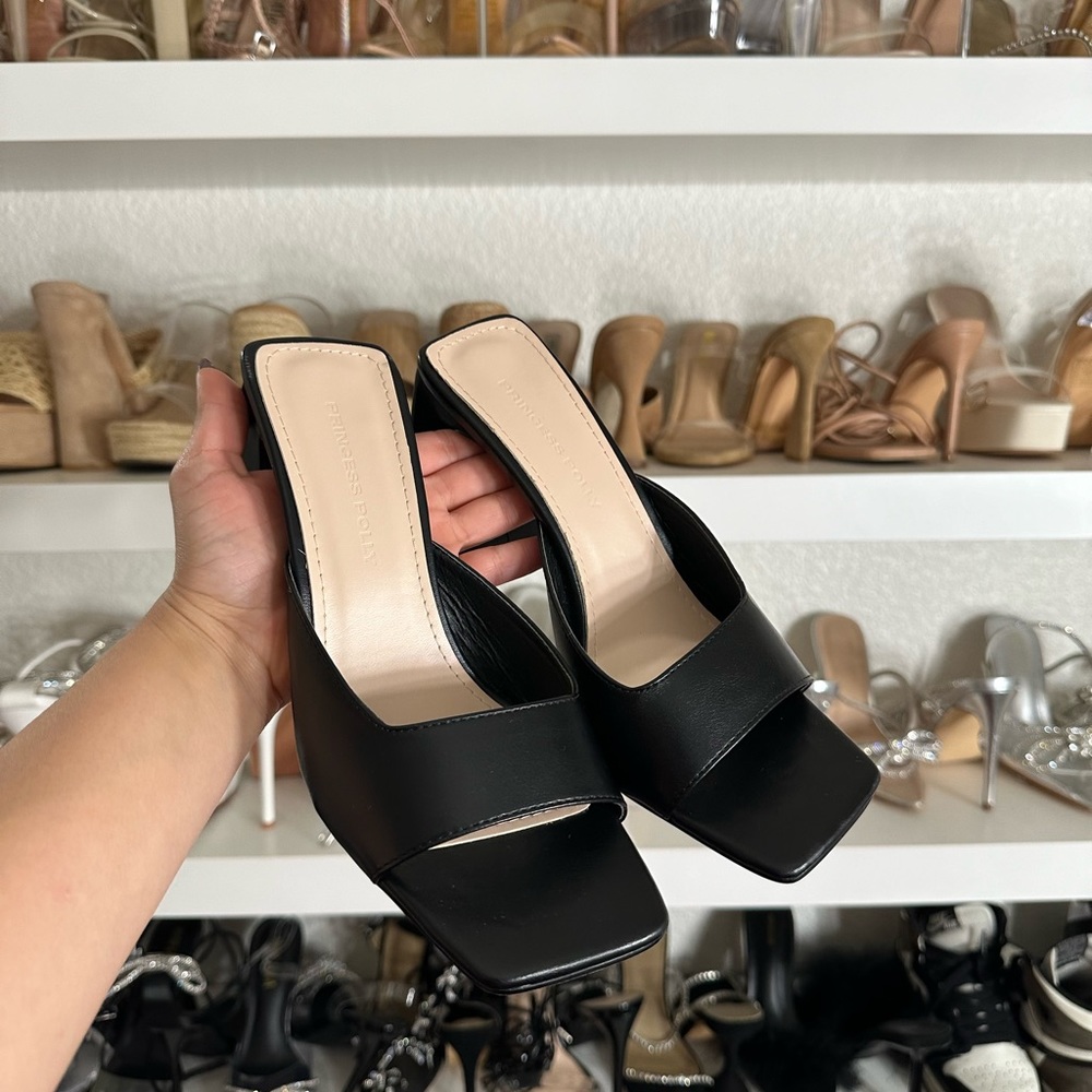 Classic Black Square-Toe Slide Heels - Women's